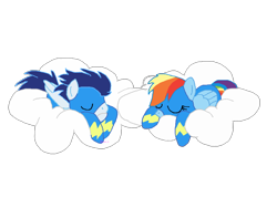 Size: 1000x750 | Tagged: safe, artist:gizemyorganci, rainbow dash, soarin', pegasus, pony, cloud, female, male, shipping, soarindash, straight, wonderbolts