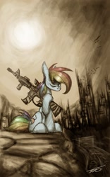 Size: 1125x1800 | Tagged: safe, artist:loukolaworks, rainbow dash, pegasus, pony, ar15, gun, rifle, solo, weapon