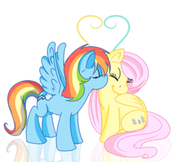 Size: 539x506 | Tagged: safe, artist:shokly, fluttershy, rainbow dash, pegasus, pony, female, flutterdash, kissing, lesbian, shipping