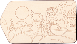 Size: 2846x1641 | Tagged: safe, artist:malte279, princess luna, alicorn, pony, canterlot, moon, night, pyrography, traditional art, wip