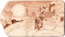 Size: 2845x1616 | Tagged: safe, artist:malte279, princess luna, alicorn, pony, canterlot, moon, night, pyrography, traditional art