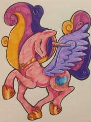 Size: 1923x2578 | Tagged: safe, artist:serra20, princess cadance, alicorn, pony, eyes closed, female, highlights, mare, shading, spread wings, traditional art, wings