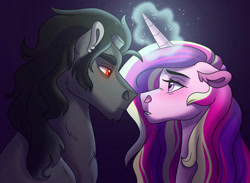 Size: 1280x939 | Tagged: safe, artist:cascayd, king sombra, princess cadance, alicorn, pony, blushing, female, infidelity, magic, magic aura, male, shipping, somdance, straight