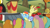 Size: 640x360 | Tagged: safe, screencap, carrot top, cherry berry, flim, fluttershy, golden harvest, rainbow dash, sassaflash, sunshower raindrops, pegasus, pony, the super speedy cider squeezy 6000, apple, derp, faic, puffy cheeks, super speedy cider squeezy 6000