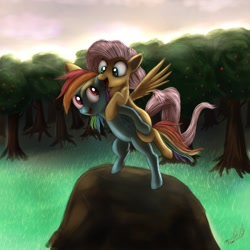 Size: 1200x1200 | Tagged: safe, artist:miokomata, fluttershy, rainbow dash, pegasus, pony, blank flank, filly