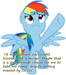 Size: 791x900 | Tagged: safe, rainbow dash, scootaloo, pegasus, pony, chicken burger, cucco, insane pony thread, scootaburger, the legend of zelda, tumblr