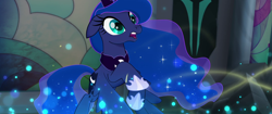 Size: 1920x804 | Tagged: safe, screencap, princess luna, alicorn, pony, my little pony: the movie, crown, jewelry, magic, rearing, regalia, solo, surprised