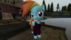 Size: 1366x768 | Tagged: safe, artist:themox, derpibooru import, rainbow dash, pegasus, pony, 3d, clothes, gmod, looking at you, pants, solo, sweatshirt, yoga pants