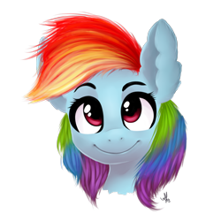 Size: 3000x3000 | Tagged: safe, artist:gumlball, derpibooru import, rainbow dash, pegasus, pony, bust, portrait, signature, simple background, smiling, solo, transparent background