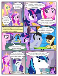 Size: 612x792 | Tagged: safe, artist:newbiespud, edit, edited screencap, screencap, fluttershy, princess cadance, rarity, shining armor, twilight sparkle, unicorn twilight, wild fire, alicorn, pegasus, pony, unicorn, comic:friendship is dragons, a canterlot wedding, games ponies play, comic, dialogue, facehoof, female, jewelry, male, mare, screencap comic, smiling, stallion, table, tiara