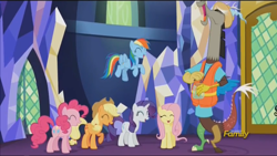 Size: 1920x1080 | Tagged: safe, derpibooru import, screencap, applejack, discord, fluttershy, pinkie pie, rainbow dash, rarity, smooze, earth pony, pegasus, pony, unicorn, what about discord?, mane six