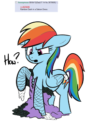 Size: 604x848 | Tagged: safe, artist:shoutingisfun, rainbow dash, pegasus, pony, 4chan, colored, dressing, fishnet stockings, saloon dress