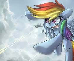 Size: 1200x1000 | Tagged: safe, artist:uc77, rainbow dash, pegasus, pony, aircraft, chase, cloud, cloudy, flying, jet, plane