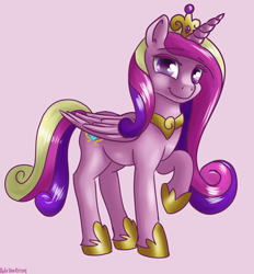 Size: 1510x1630 | Tagged: safe, artist:dukevonkessel, princess cadance, alicorn, pony, crown, cute, cutedance, eyeshadow, female, hoof shoes, horn, jewelry, looking at you, makeup, mare, raised hoof, regalia, simple background, smiling, solo, wings