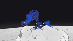 Size: 1920x1080 | Tagged: safe, artist:moonatik, derpibooru exclusive, princess luna, alicorn, pony, :p, cute, happy, lunabetes, moon, silly, solo, stars, tinyface, tongue out, wallpaper