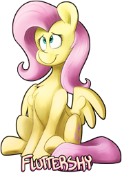 Size: 1417x2001 | Tagged: safe, artist:luximus17, fluttershy, pegasus, pony, chest fluff, cute, female, mare, name, shyabetes, simple background, sitting, smiling, solo, spread wings, transparent background, wings