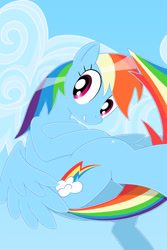 Size: 640x960 | Tagged: safe, artist:oze, derpibooru import, rainbow dash, pegasus, pony, cloud, sky, solo