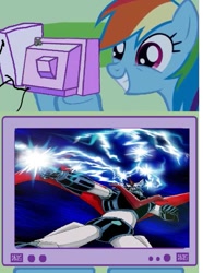 Size: 447x600 | Tagged: safe, rainbow dash, pegasus, pony, exploitable meme, great mazinger, mazinger, tv meme