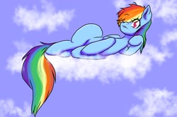 Size: 2480x1650 | Tagged: safe, artist:kenishra, derpibooru import, rainbow dash, pegasus, pony, cloud, solo