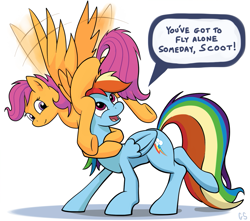 Size: 985x870 | Tagged: safe, artist:gsphere, rainbow dash, scootaloo, pegasus, pony, dialogue, duo, speech bubble