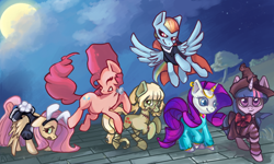 Size: 1000x600 | Tagged: safe, artist:dashleigh, derpibooru import, applejack, fluttershy, pinkie pie, rainbow dash, rarity, twilight sparkle, earth pony, pegasus, pony, unicorn, costume