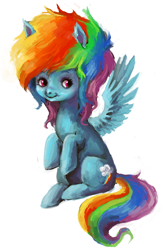 Size: 514x786 | Tagged: dead source, safe, artist:plumbruise, derpibooru import, rainbow dash, pegasus, pony, afro, female, huge hair, mare, simple background, sitting, solo, spread wings, three quarter view, white background, wings