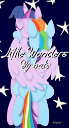 Size: 542x999 | Tagged: safe, artist:batsofchaos, rainbow dash, twilight sparkle, twilight sparkle (alicorn), alicorn, pegasus, pony, cover, crying, female, hug, lesbian, mare, sad, shipping, twidash, winghug