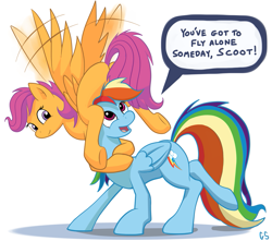 Size: 985x870 | Tagged: safe, artist:gsphere, rainbow dash, scootaloo, pegasus, pony, dialogue, duo, speech bubble