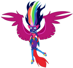 Size: 8000x7386 | Tagged: safe, artist:mixiepie, derpibooru import, midnight sparkle, rainbow dash, equestria girls, friendship games, absurd resolution, alternate universe, clothes, dark side, dress, gloves, glowing eyes, horn, levitation, midnight-ified, necklace, paint tool sai, pendant, raised leg, simple background, solo, transparent background, vector, wings