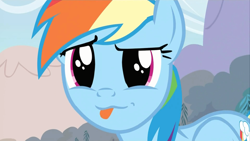 Size: 1366x768 | Tagged: safe, rainbow dash, pegasus, pony, detailed background, female, mare, solo, tongue out