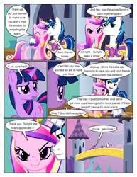 Size: 612x792 | Tagged: safe, artist:newbiespud, edit, edited screencap, screencap, princess cadance, shining armor, twilight sparkle, unicorn twilight, alicorn, pony, unicorn, comic:friendship is dragons, a canterlot wedding, armor, castle, comic, dialogue, evil grin, eyelashes, eyes closed, female, grin, male, mare, outdoors, screencap comic, smiling, stallion, suspicious, unshorn fetlocks