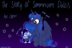 Size: 4134x2756 | Tagged: safe, artist:darkest-lunar-flower, princess luna, tantabus, oc, oc:somnium dulcis, alicorn, pony, baby, baby pony, blushing, chest fluff, female, magical parthenogenic spawn, maternaluna, mother and child, mother and daughter, parent and child, tumblr