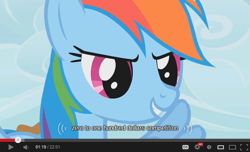 Size: 640x389 | Tagged: safe, screencap, rainbow dash, pegasus, pony, money, solo, youtube caption