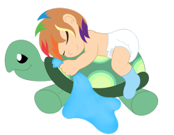 Size: 1013x788 | Tagged: safe, artist:the-crusader-network, derpibooru import, rainbow dash, tank, human, age regression, cute, diaper, humanized, poofy diaper, sleeping