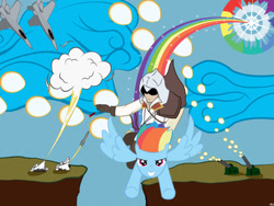 Size: 900x675 | Tagged: safe, artist:hazardus-havard, rainbow dash, pegasus, pony, assassin's creed, crossover, ezio auditore, sonic rainboom