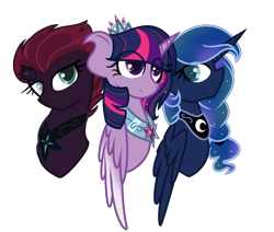 Size: 1300x1100 | Tagged: safe, artist:thepegasisterpony, princess luna, tempest shadow, twilight sparkle, twilight sparkle (alicorn), alicorn, pony, my little pony: the movie, female, lesbian, shipping, simple background, tempestlight, tempestluna, transparent background, twiluna, twilunapest