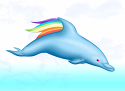 Size: 4000x2917 | Tagged: safe, artist:foxbeast, derpibooru import, rainbow dash, dolphin, cetacean, female, solo, species swap