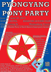 Size: 7016x9921 | Tagged: safe, artist:clacksphob, rainbow dash, pegasus, pony, absurd resolution, convention, event, north korea, poster, pyongyang, seems legit