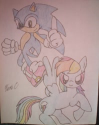 Size: 937x1186 | Tagged: safe, artist:xxmisery-severityxx, derpibooru import, rainbow dash, pegasus, pony, crossover, sonic the hedgehog, sonic the hedgehog (series), traditional art