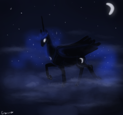 Size: 900x844 | Tagged: safe, artist:gloriaus, princess luna, alicorn, pony, crescent moon, moon, night, solo