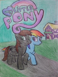 Size: 1316x1741 | Tagged: safe, rainbow dash, oc, pegasus, pony, logo, traditional art, walking