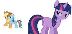 Size: 9317x4430 | Tagged: safe, artist:aeroytechyon-x, derpibooru import, applejack, rainbow dash, twilight sparkle, earth pony, pegasus, pony, absurd resolution, appledash, female, jealous, lesbian, shipping, twidash, twijack