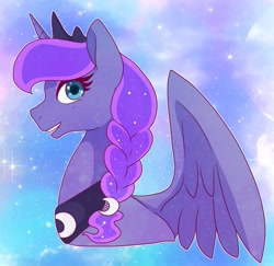 Size: 1289x1255 | Tagged: safe, artist:hosikawa, princess luna, alicorn, pony, alternate hairstyle, crown, female, hairpin, jewelry, looking at you, mare, regalia, solo