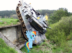 Size: 2362x1750 | Tagged: safe, artist:nestordc, derpy hooves, rainbow dash, pegasus, pony, female, mare, ponies in real life, tank (vehicle)