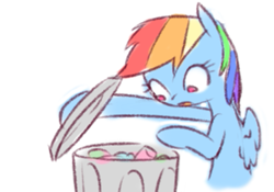 Size: 573x402 | Tagged: safe, artist:raridashdoodles, edit, rainbow dash, pegasus, pony, female, mare, simple background, trash can, white background