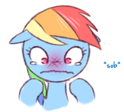 Size: 347x314 | Tagged: safe, artist:raridashdoodles, edit, rainbow dash, pegasus, pony, abuse, crying, dashabuse, female, mare, simple background, white background