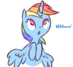 Size: 376x346 | Tagged: safe, artist:raridashdoodles, edit, rainbow dash, alicorn, alicornified, female, gee willikers, mare, race swap, rainbowcorn, simple background, solo, white background