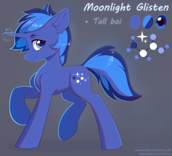 Size: 5000x4534 | Tagged: safe, artist:fensu-san, oc, oc:moonlight glisten, pony, unicorn, absurd resolution, magic, male, reference sheet, solo, stallion, tall