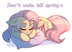 Size: 1424x1033 | Tagged: safe, artist:fensu-san, fluttershy, pegasus, pony, cute, daaaaaaaaaaaw, eyes closed, female, mare, pillow, shyabetes, sleeping, solo, text