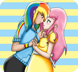 Size: 2352x2180 | Tagged: safe, artist:shadeila, derpibooru import, fluttershy, rainbow dash, human, female, flutterdash, humanized, lesbian, shipping